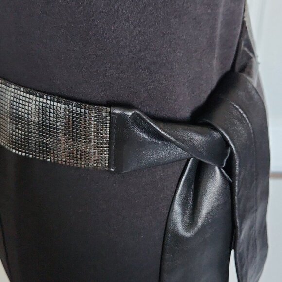 Leather Belt Sash Embellished Rhinestones Black - Picture 3 of 5